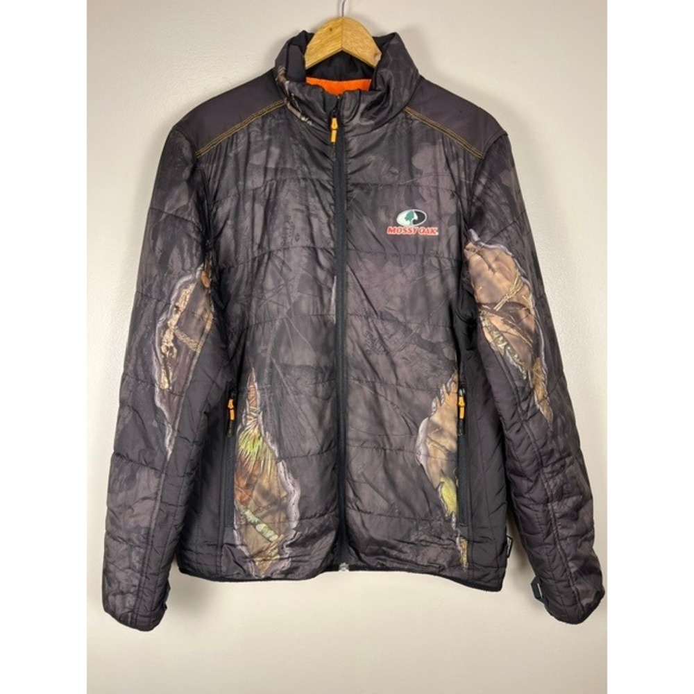 Mossy Oak Eclipse Camo Puffer Thinsulate Jacket Men Medium Black Orange Full Zip